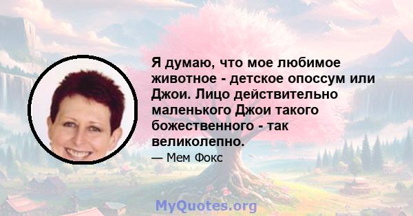 Я думаю, что мое любимое животное - детское опоссум или Джои. Лицо действительно маленького Джои такого божественного - так великолепно.