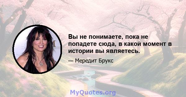 Вы не понимаете, пока не попадете сюда, в какой момент в истории вы являетесь.