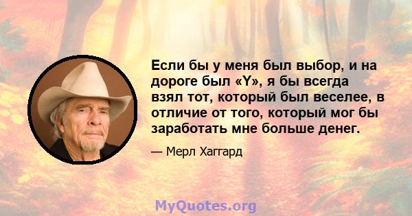 Если бы у меня был выбор, и на дороге был «Y», я бы всегда взял тот, который был веселее, в отличие от того, который мог бы заработать мне больше денег.