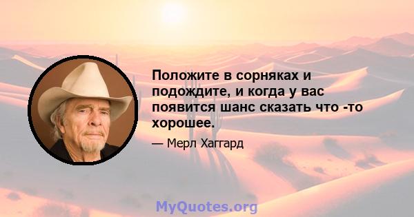 Положите в сорняках и подождите, и когда у вас появится шанс сказать что -то хорошее.