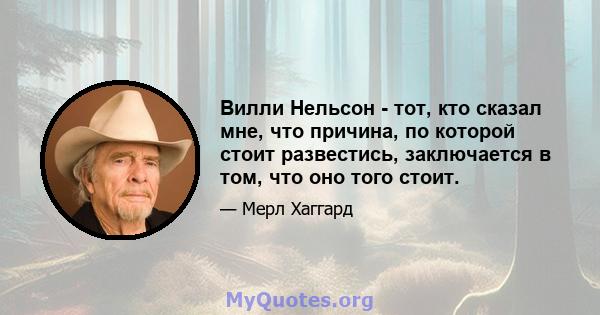 Вилли Нельсон - тот, кто сказал мне, что причина, по которой стоит развестись, заключается в том, что оно того стоит.