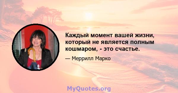 Каждый момент вашей жизни, который не является полным кошмаром, - это счастье.