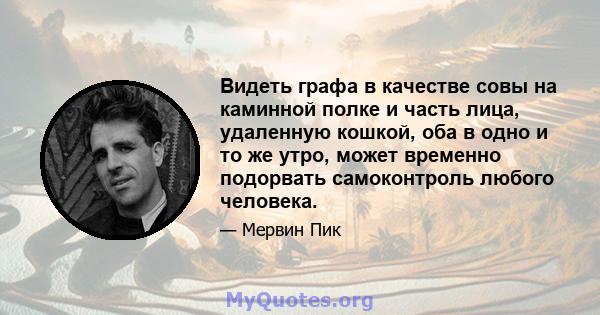 Видеть графа в качестве совы на каминной полке и часть лица, удаленную кошкой, оба в одно и то же утро, может временно подорвать самоконтроль любого человека.