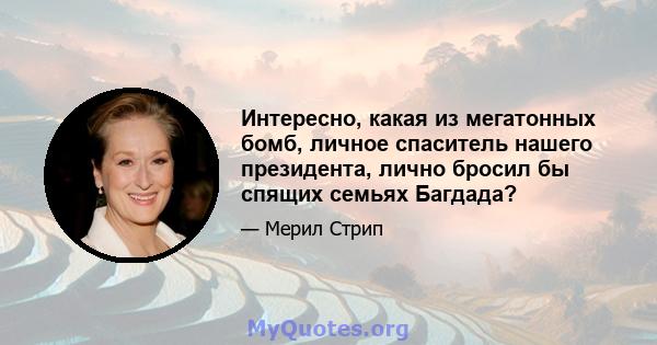 Интересно, какая из мегатонных бомб, личное спаситель нашего президента, лично бросил бы спящих семьях Багдада?