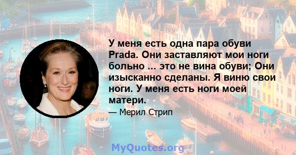 У меня есть одна пара обуви Prada. Они заставляют мои ноги больно ... это не вина обуви; Они изысканно сделаны. Я виню свои ноги. У меня есть ноги моей матери.