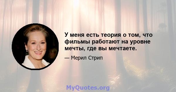 У меня есть теория о том, что фильмы работают на уровне мечты, где вы мечтаете.