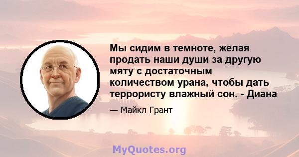 Мы сидим в темноте, желая продать наши души за другую мяту с достаточным количеством урана, чтобы дать террористу влажный сон. - Диана