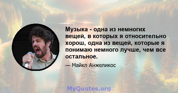 Музыка - одна из немногих вещей, в которых я относительно хорош, одна из вещей, которые я понимаю немного лучше, чем все остальное.