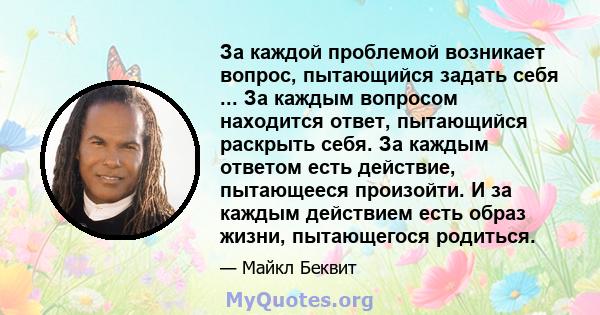 За каждой проблемой возникает вопрос, пытающийся задать себя ... За каждым вопросом находится ответ, пытающийся раскрыть себя. За каждым ответом есть действие, пытающееся произойти. И за каждым действием есть образ