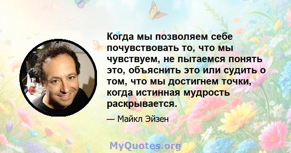 Когда мы позволяем себе почувствовать то, что мы чувствуем, не пытаемся понять это, объяснить это или судить о том, что мы достигнем точки, когда истинная мудрость раскрывается.