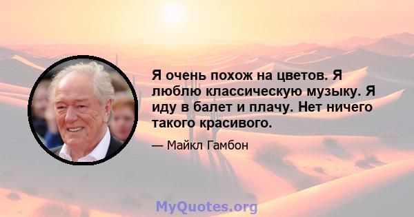 Я очень похож на цветов. Я люблю классическую музыку. Я иду в балет и плачу. Нет ничего такого красивого.