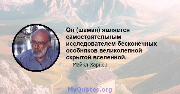 Он (шаман) является самостоятельным исследователем бесконечных особняков великолепной скрытой вселенной.