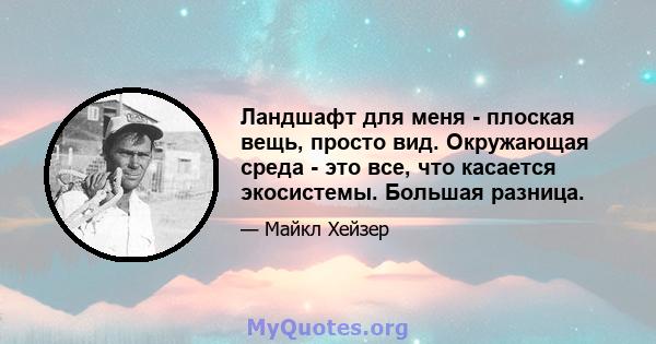 Ландшафт для меня - плоская вещь, просто вид. Окружающая среда - это все, что касается экосистемы. Большая разница.