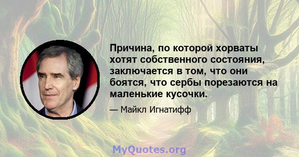 Причина, по которой хорваты хотят собственного состояния, заключается в том, что они боятся, что сербы порезаются на маленькие кусочки.