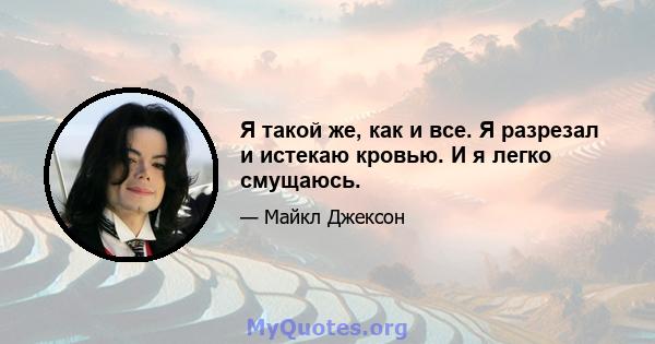 Я такой же, как и все. Я разрезал и истекаю кровью. И я легко смущаюсь.