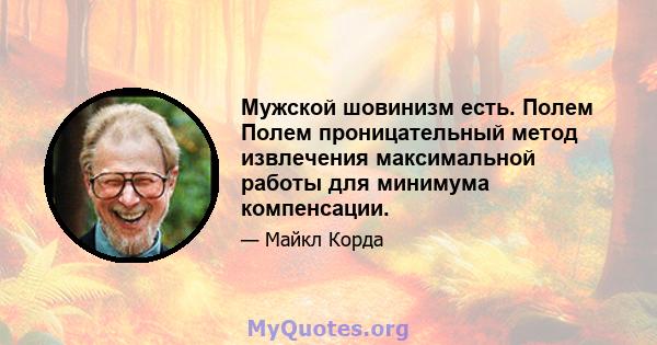 Мужской шовинизм есть. Полем Полем проницательный метод извлечения максимальной работы для минимума компенсации.