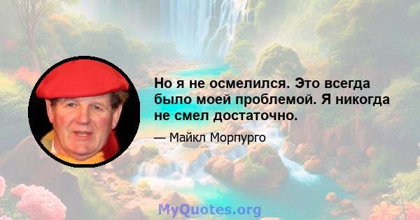 Но я не осмелился. Это всегда было моей проблемой. Я никогда не смел достаточно.