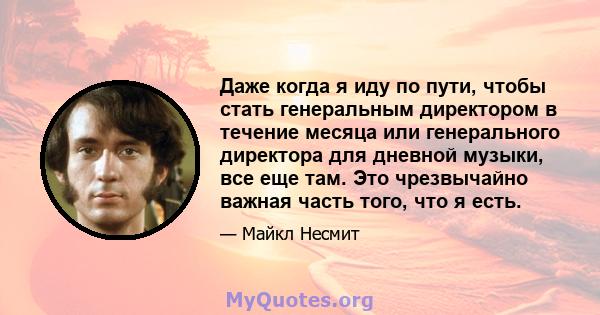 Даже когда я иду по пути, чтобы стать генеральным директором в течение месяца или генерального директора для дневной музыки, все еще там. Это чрезвычайно важная часть того, что я есть.