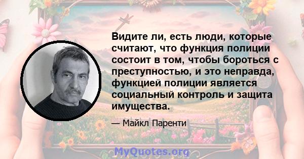 Видите ли, есть люди, которые считают, что функция полиции состоит в том, чтобы бороться с преступностью, и это неправда, функцией полиции является социальный контроль и защита имущества.