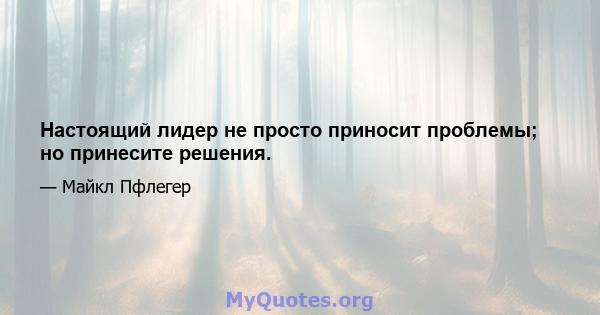 Настоящий лидер не просто приносит проблемы; но принесите решения.