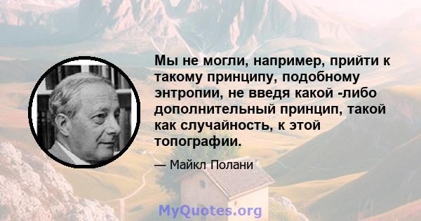 Мы не могли, например, прийти к такому принципу, подобному энтропии, не введя какой -либо дополнительный принцип, такой как случайность, к этой топографии.