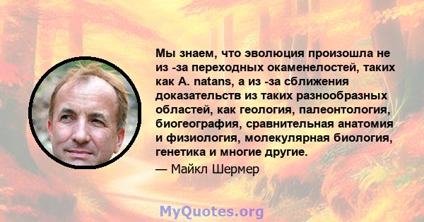 Мы знаем, что эволюция произошла не из -за переходных окаменелостей, таких как A. natans, а из -за сближения доказательств из таких разнообразных областей, как геология, палеонтология, биогеография, сравнительная