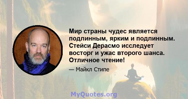 Мир страны чудес является подлинным, ярким и подлинным. Стейси Дерасмо исследует восторг и ужас второго шанса. Отличное чтение!