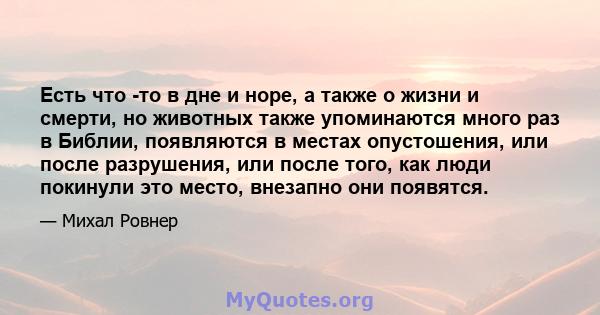 Есть что -то в дне и норе, а также о жизни и смерти, но животных также упоминаются много раз в Библии, появляются в местах опустошения, или после разрушения, или после того, как люди покинули это место, внезапно они