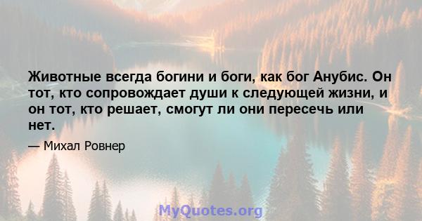 Животные всегда богини и боги, как бог Анубис. Он тот, кто сопровождает души к следующей жизни, и он тот, кто решает, смогут ли они пересечь или нет.