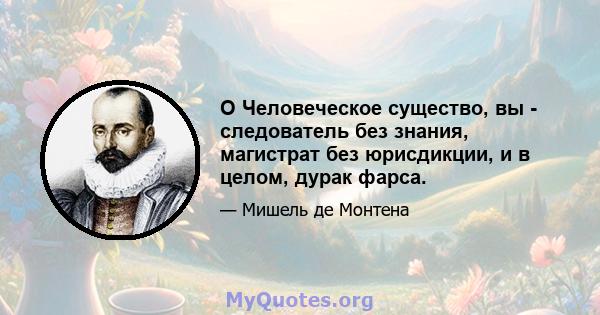 O Человеческое существо, вы - следователь без знания, магистрат без юрисдикции, и в целом, дурак фарса.