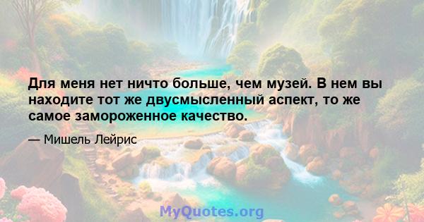 Для меня нет ничто больше, чем музей. В нем вы находите тот же двусмысленный аспект, то же самое замороженное качество.