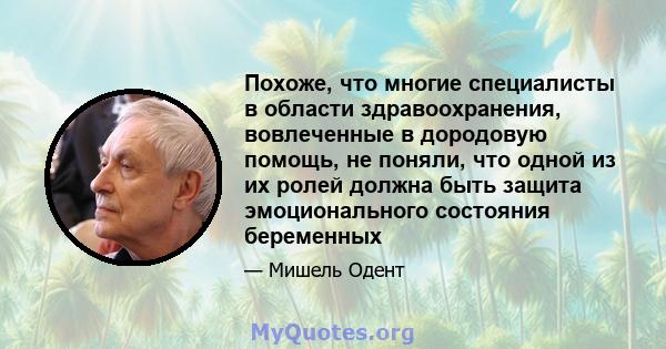 Похоже, что многие специалисты в области здравоохранения, вовлеченные в дородовую помощь, не поняли, что одной из их ролей должна быть защита эмоционального состояния беременных