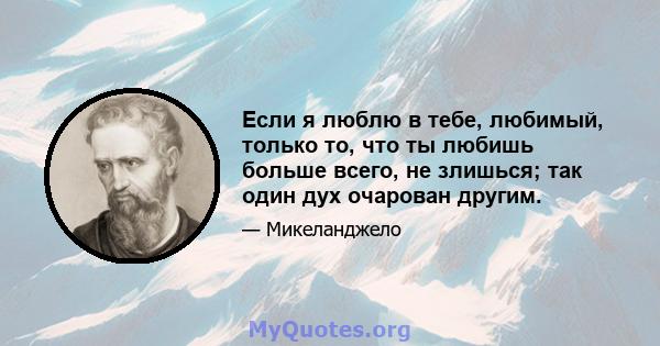 Если я люблю в тебе, любимый, только то, что ты любишь больше всего, не злишься; так один дух очарован другим.