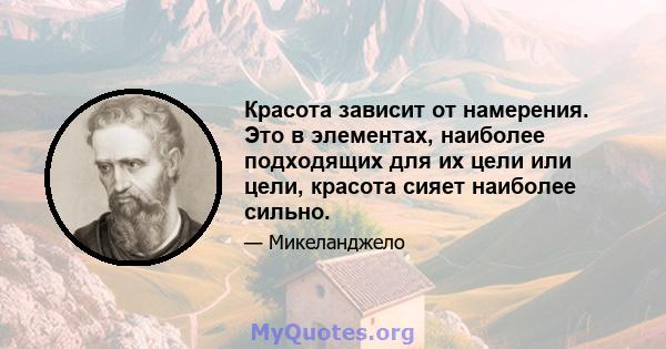 Красота зависит от намерения. Это в элементах, наиболее подходящих для их цели или цели, красота сияет наиболее сильно.