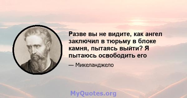 Разве вы не видите, как ангел заключил в тюрьму в блоке камня, пытаясь выйти? Я пытаюсь освободить его