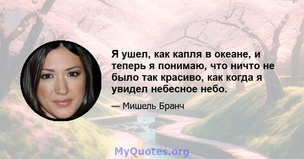 Я ушел, как капля в океане, и теперь я понимаю, что ничто не было так красиво, как когда я увидел небесное небо.