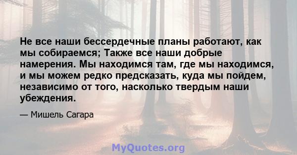 Не все наши бессердечные планы работают, как мы собираемся; Также все наши добрые намерения. Мы находимся там, где мы находимся, и мы можем редко предсказать, куда мы пойдем, независимо от того, насколько твердым наши