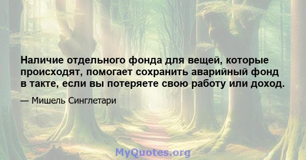 Наличие отдельного фонда для вещей, которые происходят, помогает сохранить аварийный фонд в такте, если вы потеряете свою работу или доход.