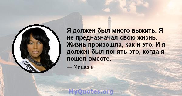 Я должен был много выжить. Я не предназначал свою жизнь. Жизнь произошла, как и это. И я должен был понять это, когда я пошел вместе.