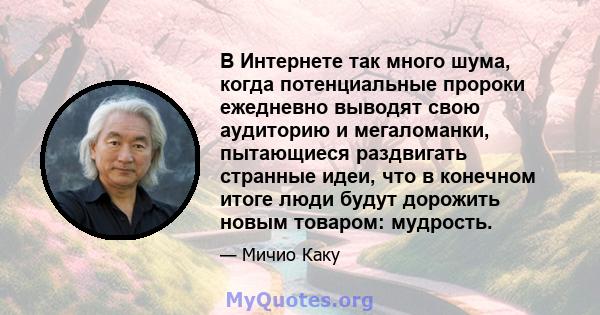 В Интернете так много шума, когда потенциальные пророки ежедневно выводят свою аудиторию и мегаломанки, пытающиеся раздвигать странные идеи, что в конечном итоге люди будут дорожить новым товаром: мудрость.