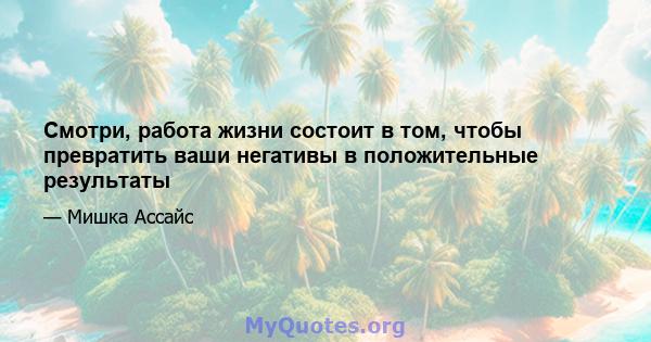 Смотри, работа жизни состоит в том, чтобы превратить ваши негативы в положительные результаты