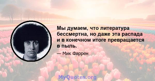 Мы думаем, что литература бессмертна, но даже эта распада и в конечном итоге превращается в пыль.