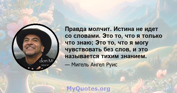 Правда молчит. Истина не идет со словами. Это то, что я только что знаю; Это то, что я могу чувствовать без слов, и это называется тихим знанием.