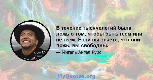 В течение тысячелетий была ложь о том, чтобы быть геем или не геем. Если вы знаете, что они ложь, вы свободны.