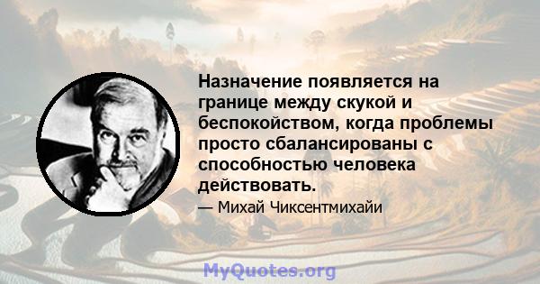 Назначение появляется на границе между скукой и беспокойством, когда проблемы просто сбалансированы с способностью человека действовать.