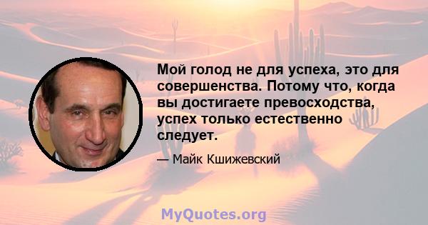 Мой голод не для успеха, это для совершенства. Потому что, когда вы достигаете превосходства, успех только естественно следует.