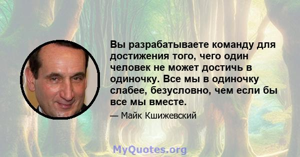 Вы разрабатываете команду для достижения того, чего один человек не может достичь в одиночку. Все мы в одиночку слабее, безусловно, чем если бы все мы вместе.