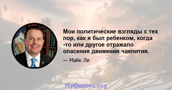 Мои политические взгляды с тех пор, как я был ребенком, когда -то или другое отражало опасения движения чаепития.