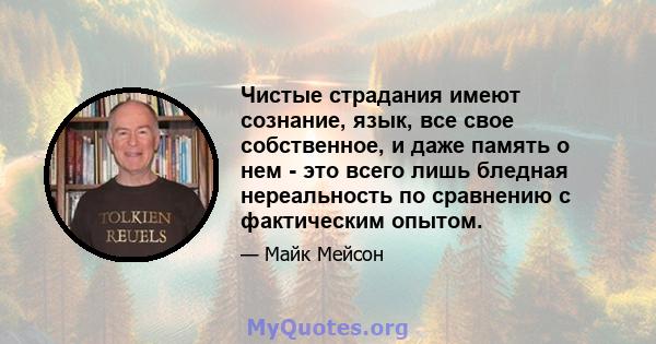 Чистые страдания имеют сознание, язык, все свое собственное, и даже память о нем - это всего лишь бледная нереальность по сравнению с фактическим опытом.