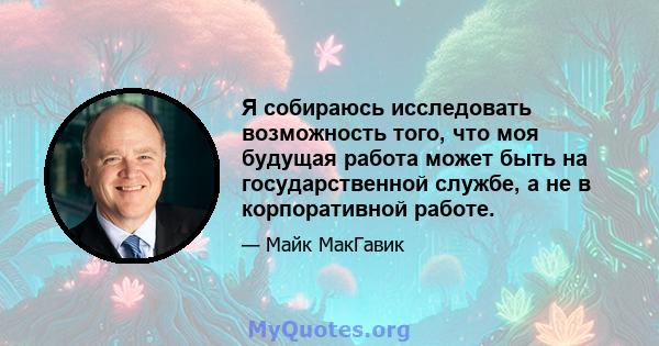 Я собираюсь исследовать возможность того, что моя будущая работа может быть на государственной службе, а не в корпоративной работе.